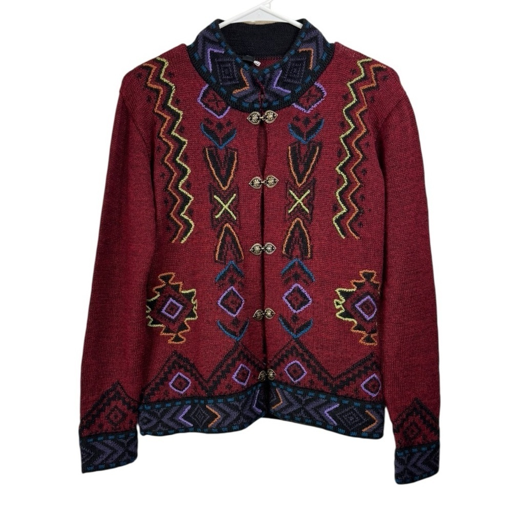 Tabask Size Small Cardigan Sweater Art Alpaca Blend Handmade In Peru Metal Clasp